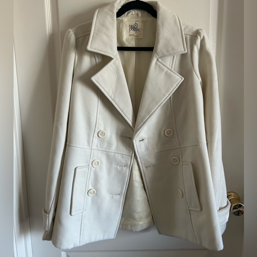 White Black and Poppy Peacoat